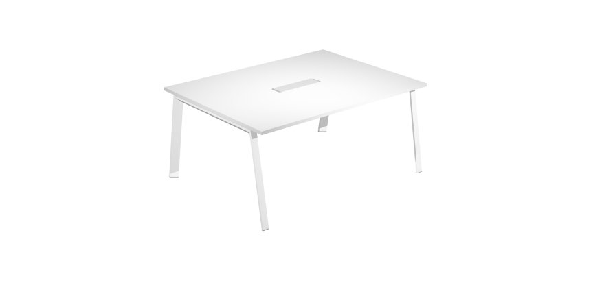 Wood-Metal meeting table l 160 x w 120 x h 72.5 cm with metal legs in white or bi-material metal-wood in white-oak color.