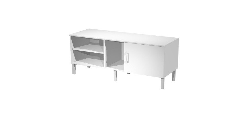 Mobile di servizio Wood-Metal Bianco con anta reversibile dx/sx, 140 x 50 x 57 altezza gambe 15 cm