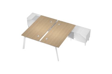 BENCH WOOD-METAL 160X160 ROVERE CON MOBILE DI SERVIZIO BIANCO