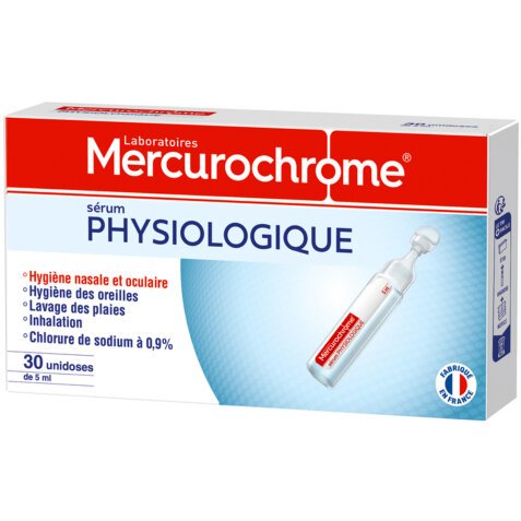 Sérum physiologique Mercurochrome - Boîte de 30 unidoses