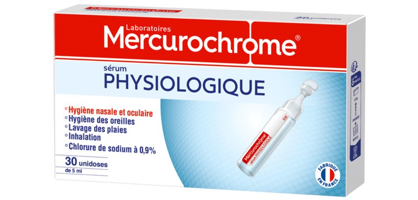 Sérum physiologique Mercurochrome - Boîte de 30 unidoses
