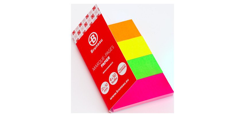 Marque-pages papier Bruneau couleurs néon - distributeur de 200 feuilles
