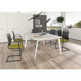 Tavolo riunione wood-metal 160x120x72,5 cm con gambe in metallo bianco