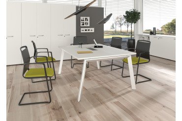 TAVOLO RIUNIONE WOOD-METAL 160X120X72,5H BIANCO CON GAMBE IN METALLO TRAPEZIODALI BIANCO