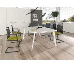Tavolo riunione Wood-Metal l 160 x p 120 x h 72,5 cm con gambe in metallo bianco o bimateriale metallo-legno di colore bianco-rovere