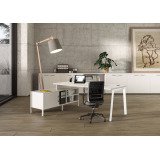 Scrivania manageriale wood-metal bianco 160x80 cm con gambe in metallo e modile di servizio bianco