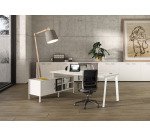Manager desk with trapezoidal legs Wood-Metal depth 80 x height 72.5 cm with supporting service mobile