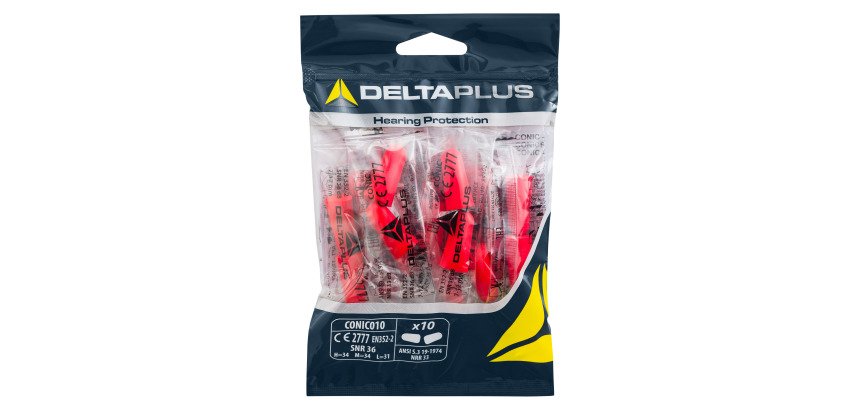 Bouchons d'oreilles jetables Delta Plus CONIC010 - 36 dB - Blister de 10 paires