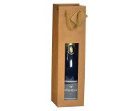 Zak voor magnum fles bruine kraft met venster en koordjes als handvaten - 10 zakken