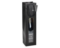 Bolsa kraft negras para 1 botella con ventana y asas de cuerda - paquete de 20