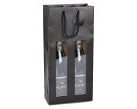 Bolsa kraft negras para 2 botellas con ventana y asas de cuerda - paquete de 10