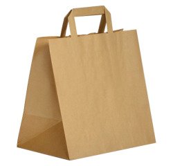 Brown kraft bag with flat handles, 80 g/m² quality - 250 bags