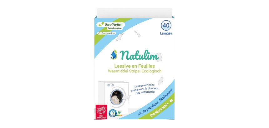 Lessive écologique en feuilles Natulim nature - 40 lavages - Boîte de 20 feuilles