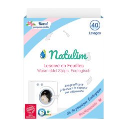 Lessive écologique en feuilles Natulim floral - 40 lavages - Boîte de 20 feuilles