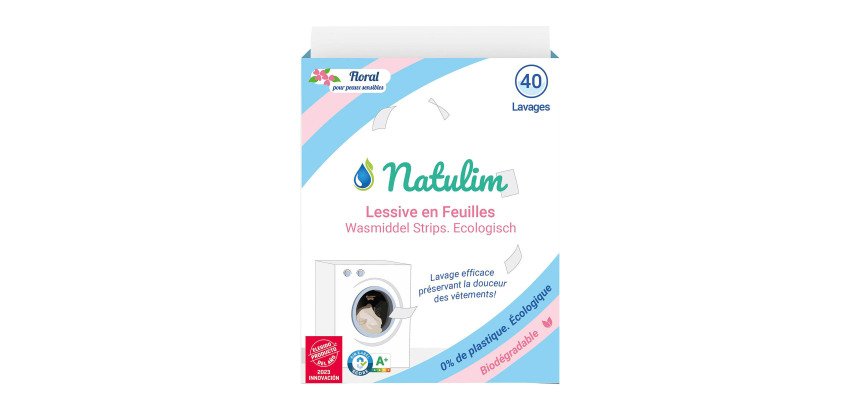 Lessive écologique en feuilles Natulim floral - 40 lavages - Boîte de 20 feuilles