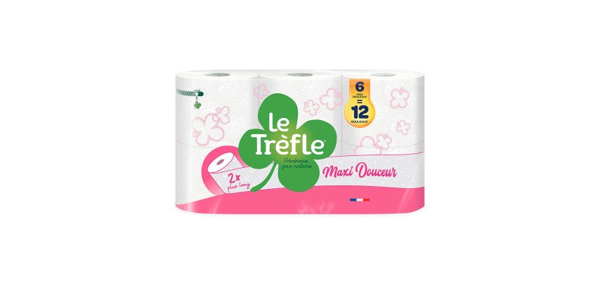 Toilettenpapier doppellagig Le Trèfle Maxi Weichheit - Packung mit 6 Maxi = 12 Rollen