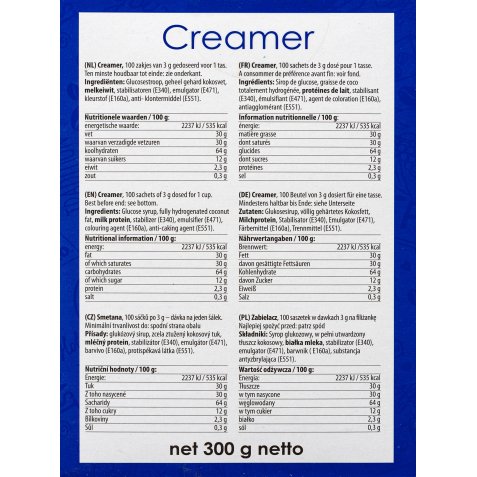 Box with 100 bags of milk powder Whiteners
