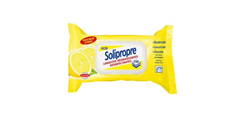 Lingettes dégraissantes désinfectantes Solipropre Citron - Paquet de 100