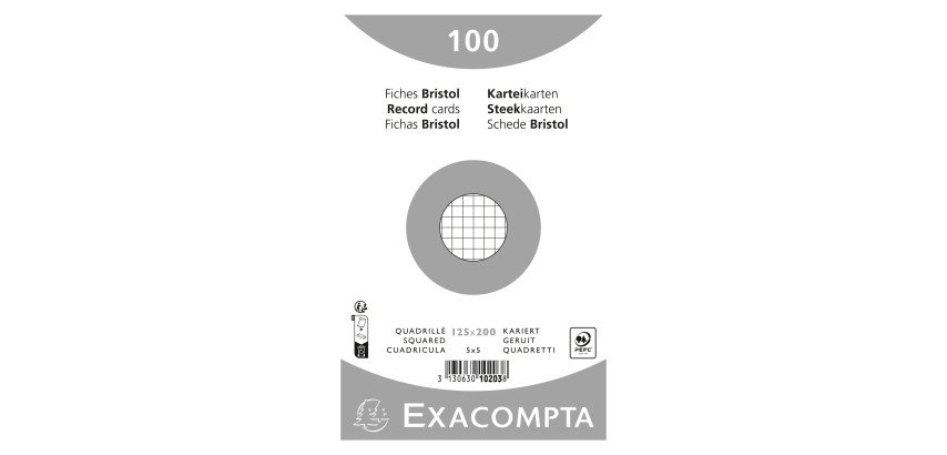 Bristol index card125 x 200 mm squared 5 x 5 white unperforated Exacompta - Box of 100