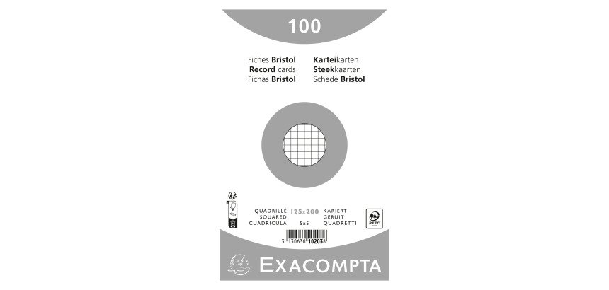 Fiche bristol 125 x 200 mm quadrillée 5 x 5 blanche Exacompta - Boîte de 100