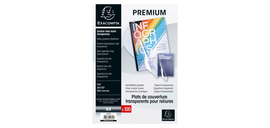 Couverture de reliure EXACOMPTA PVC 30/100 transparent incolore - Lot de 100