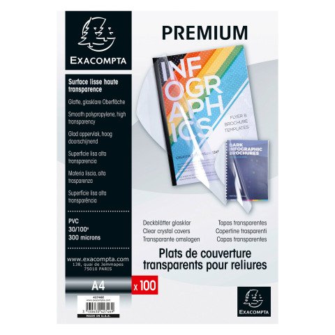 Tapa de encuadernación transparente e incolora EXACOMPTA PVC 30/100 - Paquete de 100