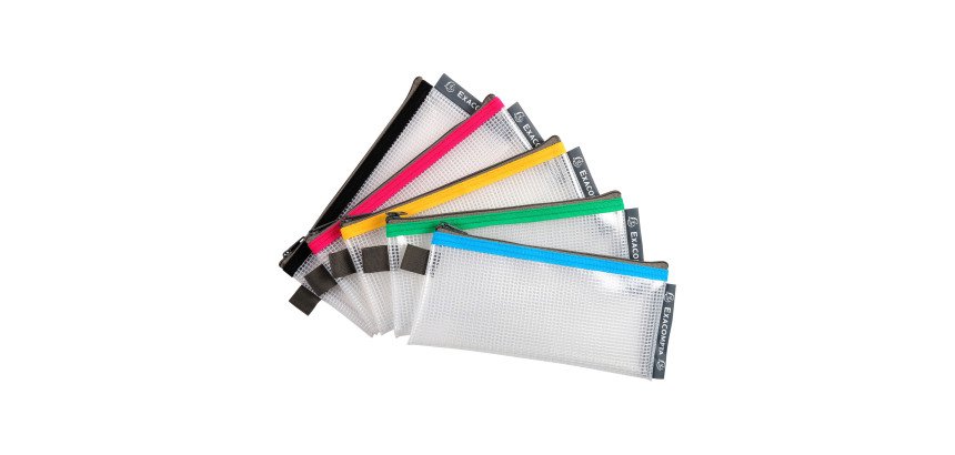 Pochettes de rangement à fermeture éclair 18 x 8 EXACOMPTA couleurs assorties