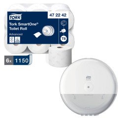 Carta igienica T8 SmartOne 6 rotoli da 1150 strappi 2 confezioni + dispenser omaggio Tork