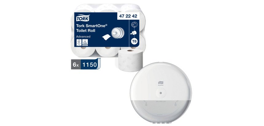 Carta igienica T8 SmartOne 6 rotoli da 1150 strappi 2 confezioni + dispenser omaggio Tork