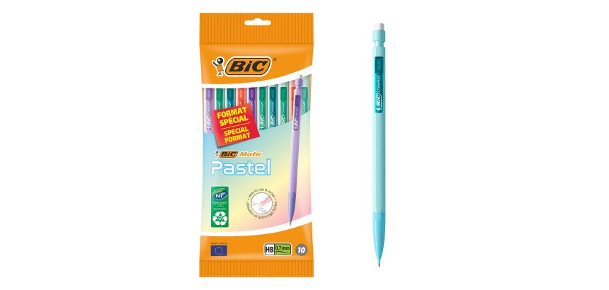 Portemine Bic Matic Pastel pointe 0,7 mm HB - Pochette de 10 assorties