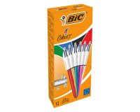Stylo bille 4 couleurs Bic Shine rétractable pointe 1 mm - écriture moyenne - Boite de 12