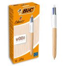 Stylo bille Bic 4 couleurs Wood Style rétractable pointe 1 mm - écriture moyenne