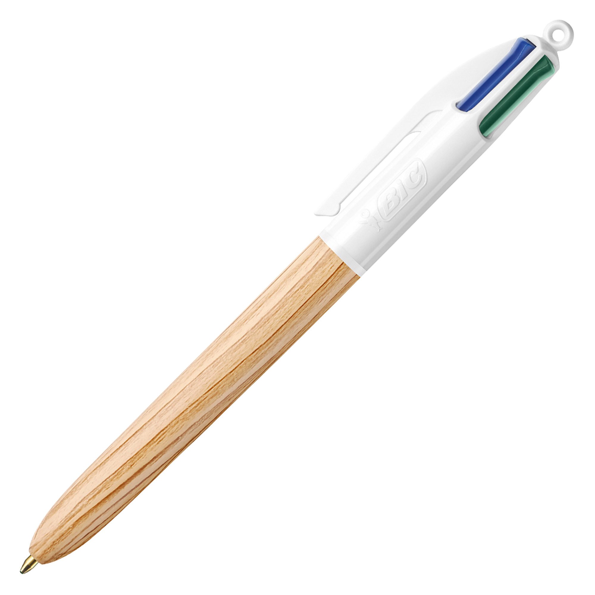 Stylo Bille Bic 4 Couleurs Wood Style Rétractable Pointe 1 Mm