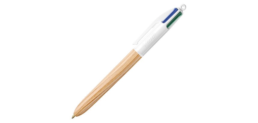 Stylo bille Bic 4 couleurs Wood Style rétractable pointe 1 mm - écriture moyenne