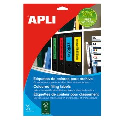 Etiquetas amarillas para archivo 190 x 61 mm Apli - Caja de 20 hojas