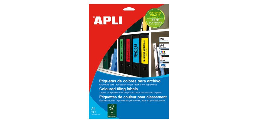 Etiquetas amarillas para archivo 190 x 61 mm Apli - Caja de 20 hojas