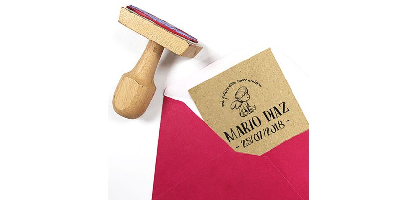 Sello personalizado manual de caucho 70 x 20 mm de madera 3 líneas