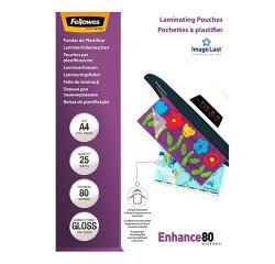 Paquete de 25 fundas de plastificación térmica A4 80 micras Fellowes Glossy