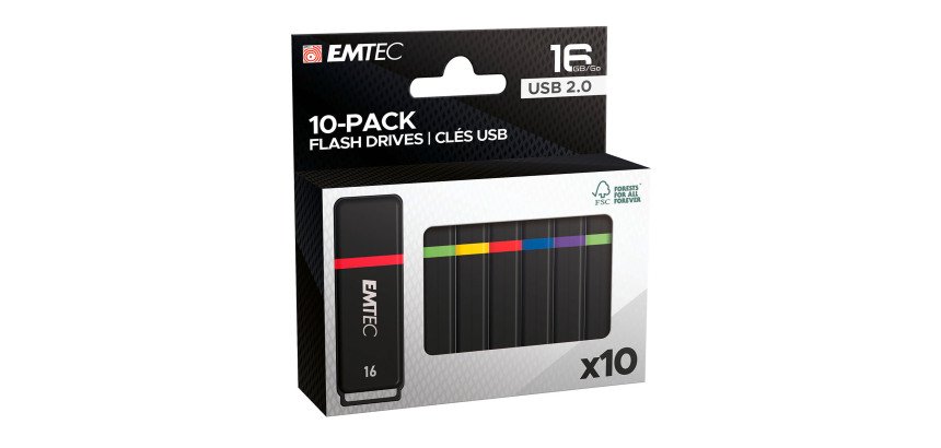 Pack de 10 clés 16 Go USB A 2.0 EMTEC K100