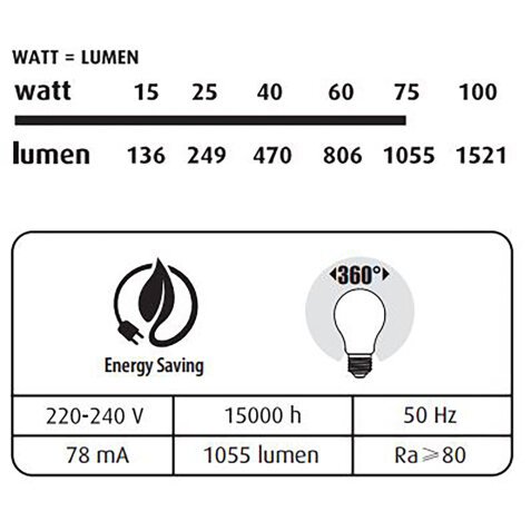 Ledlamp - E27 - 8,5 W - standaard filament
