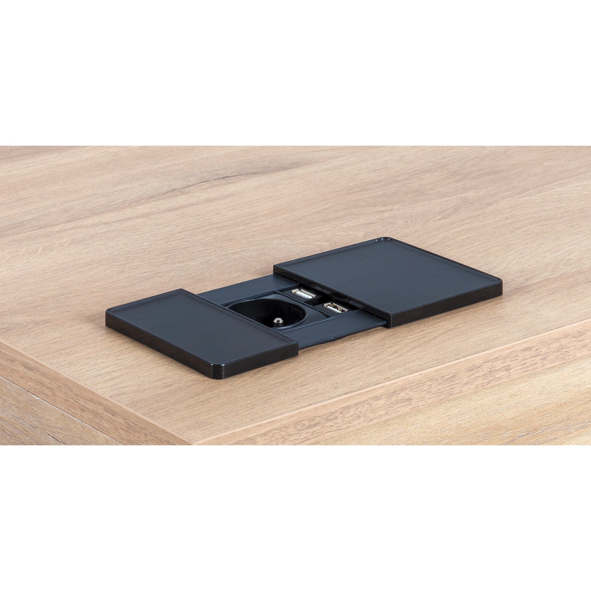 Boîtier noir prise secteur, 2 ports USB ONYX - Ø 80 mm