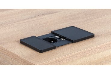 Boîtier noir prise secteur, 2 ports USB ONYX - Ø 80 mm