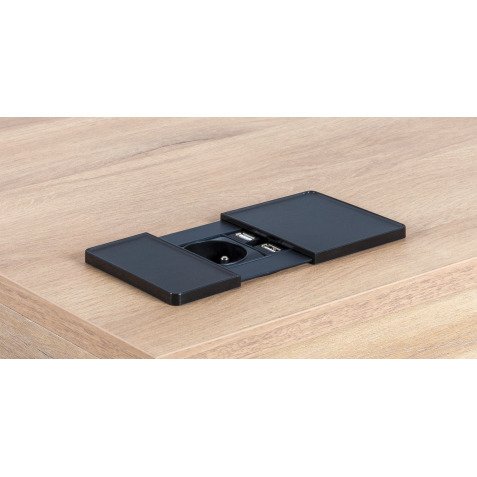 Boîtier noir prise secteur, 2 ports USB ONYX - Ø 80 mm