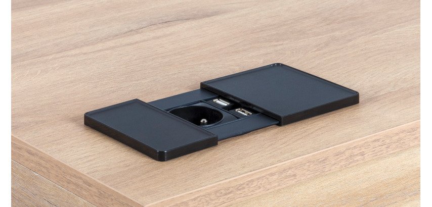 Boîtier noir prise secteur, 2 ports USB ONYX - Ø 80 mm