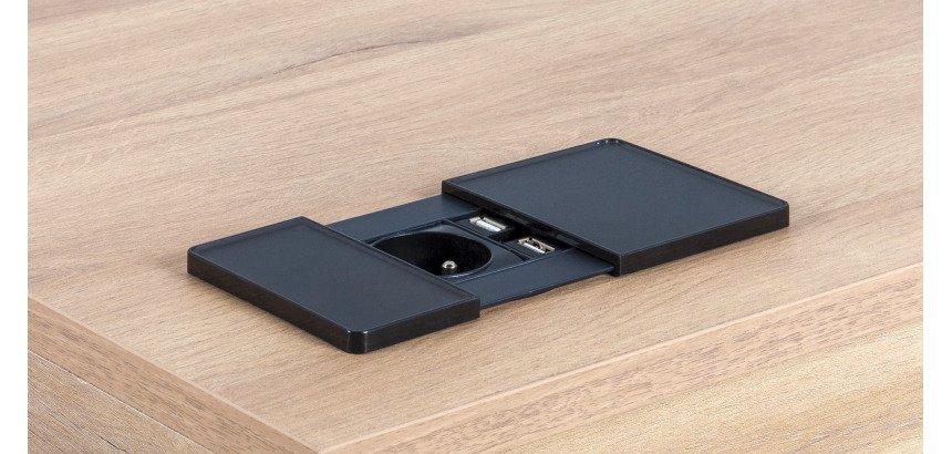 Boîtier noir prise secteur, 2 ports USB ONYX - Ø 80 mm