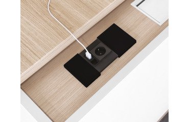 Boîtier noir prise secteur, 1 port USB et 1 port RJ45-Ø 80 mm ONYX