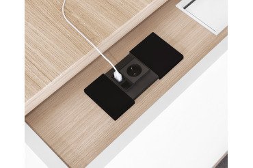 Boîtier noir prise secteur, 1 port USB et 1 port RJ45-Ø 80 mm ONYX