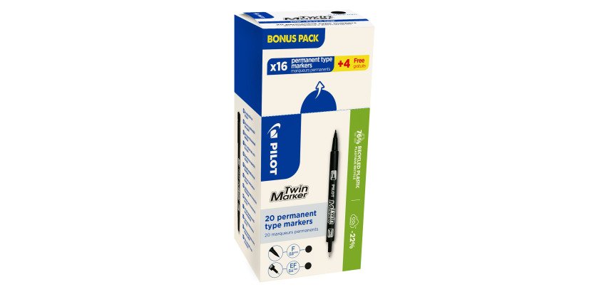 Pack de 16 marqueurs permanents Twin pointe fine/extrafine Pilot + 4 offerts