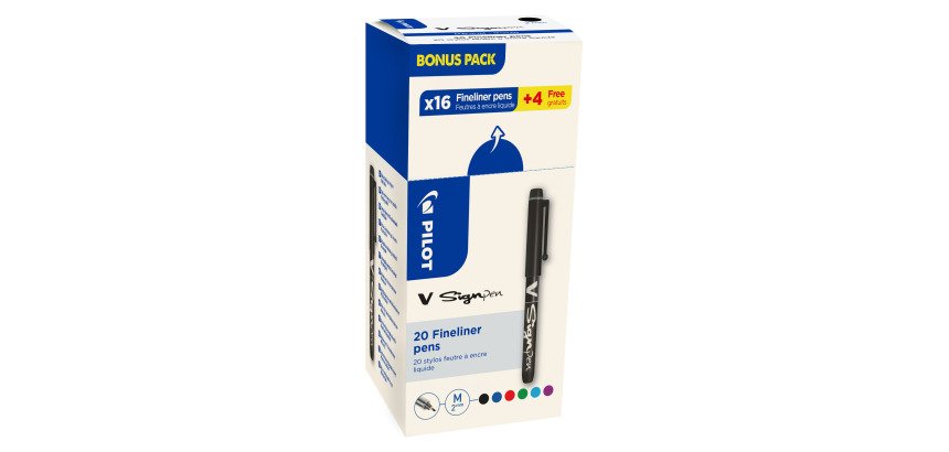 Pack de 16 stylos feutre V Sign Pen Pilot + 4 offerts