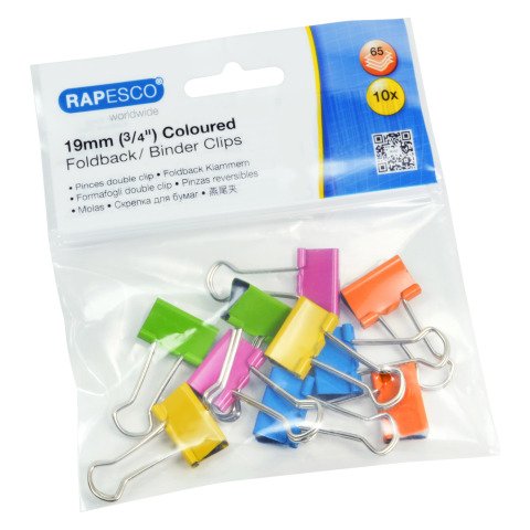 Clips de Doble Pinza 19 mm Rapesco Colores surtidos - Caja de 10